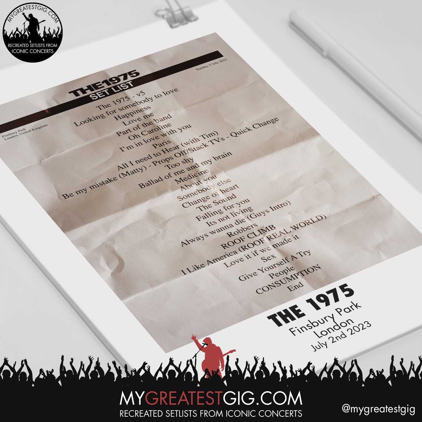 The 1975 - London - July 2nd 2023 Recreated Setlist Poster