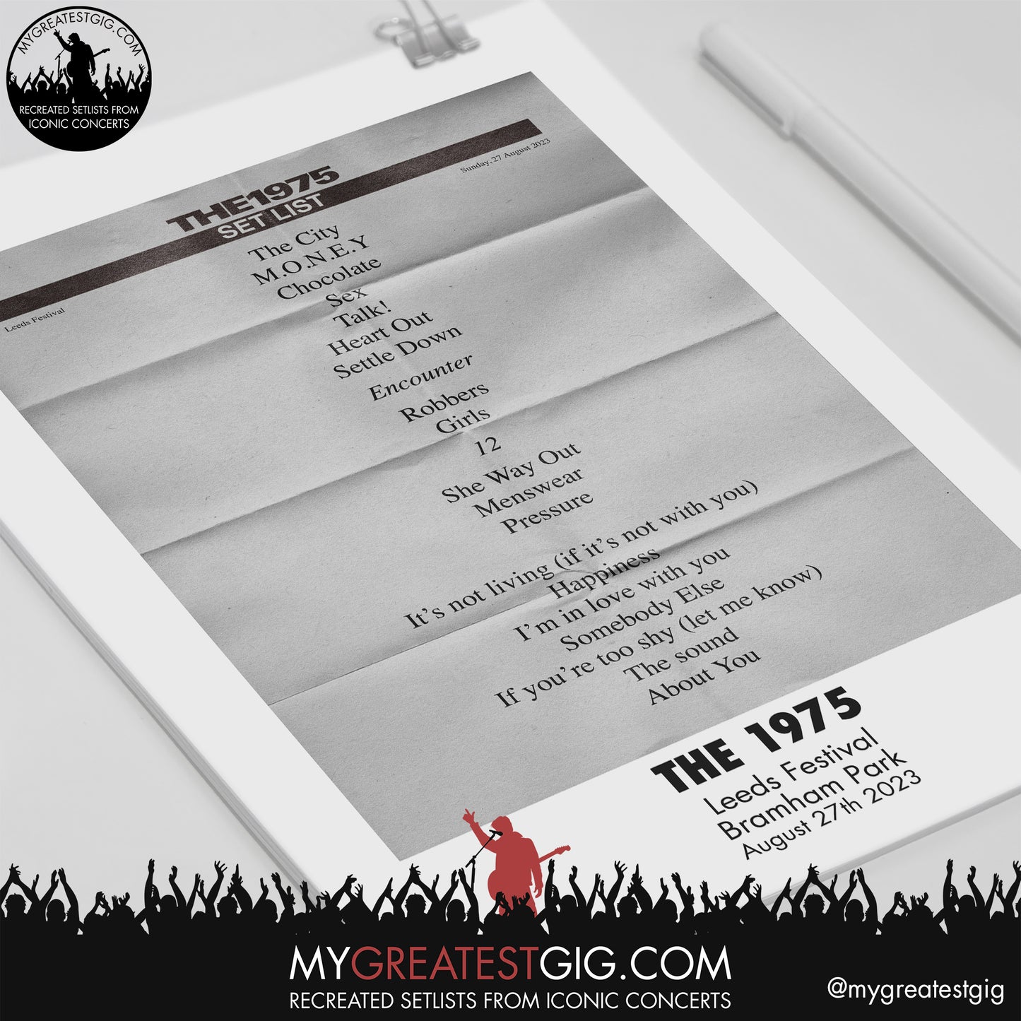 The 1975 - Leeds Festival - August 27th 2023 Recreated Setlist Poster