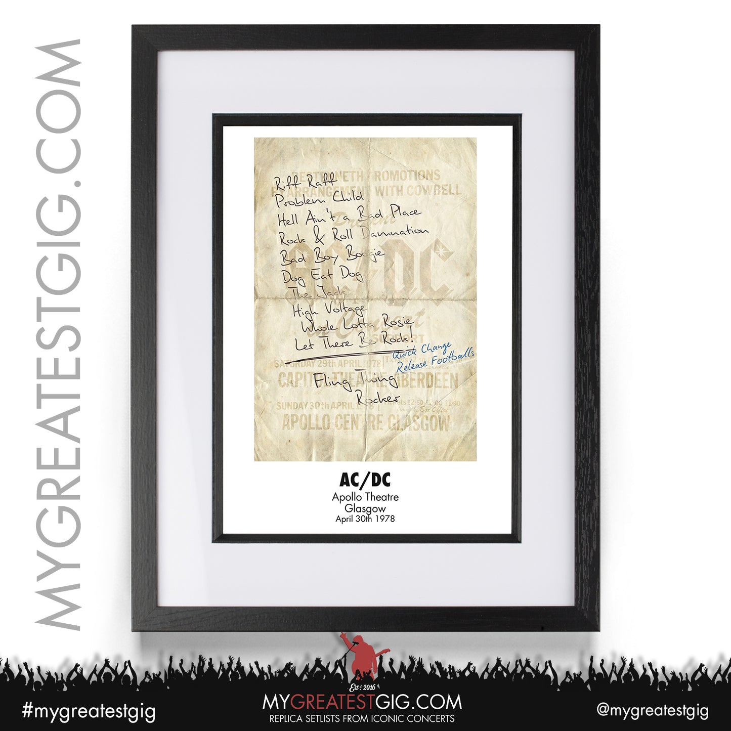 AC/DC - Glasgow - April 30th 1978 Replica Setlist Poster