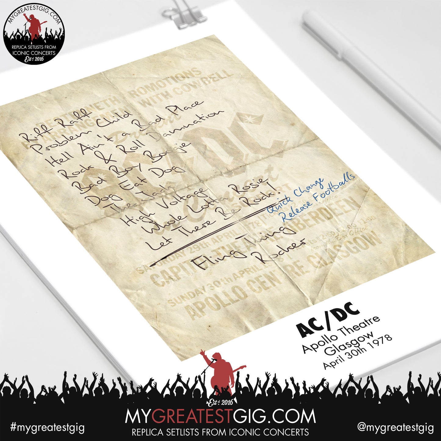 AC/DC - Glasgow - April 30th 1978 Replica Setlist Poster