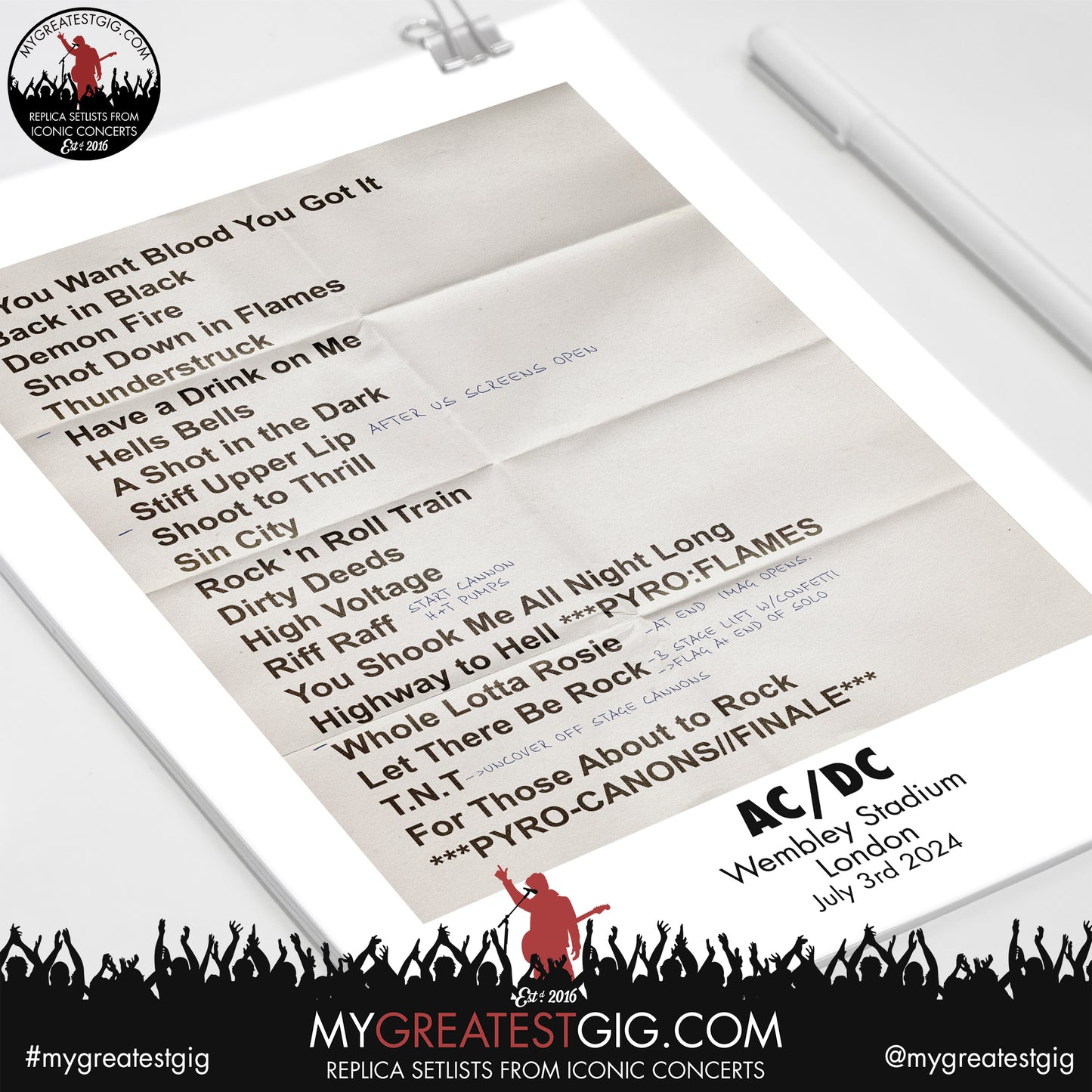 AC/DC - Wembley Stadium - July 3rd/7th 2024 Replica Setlist Poster