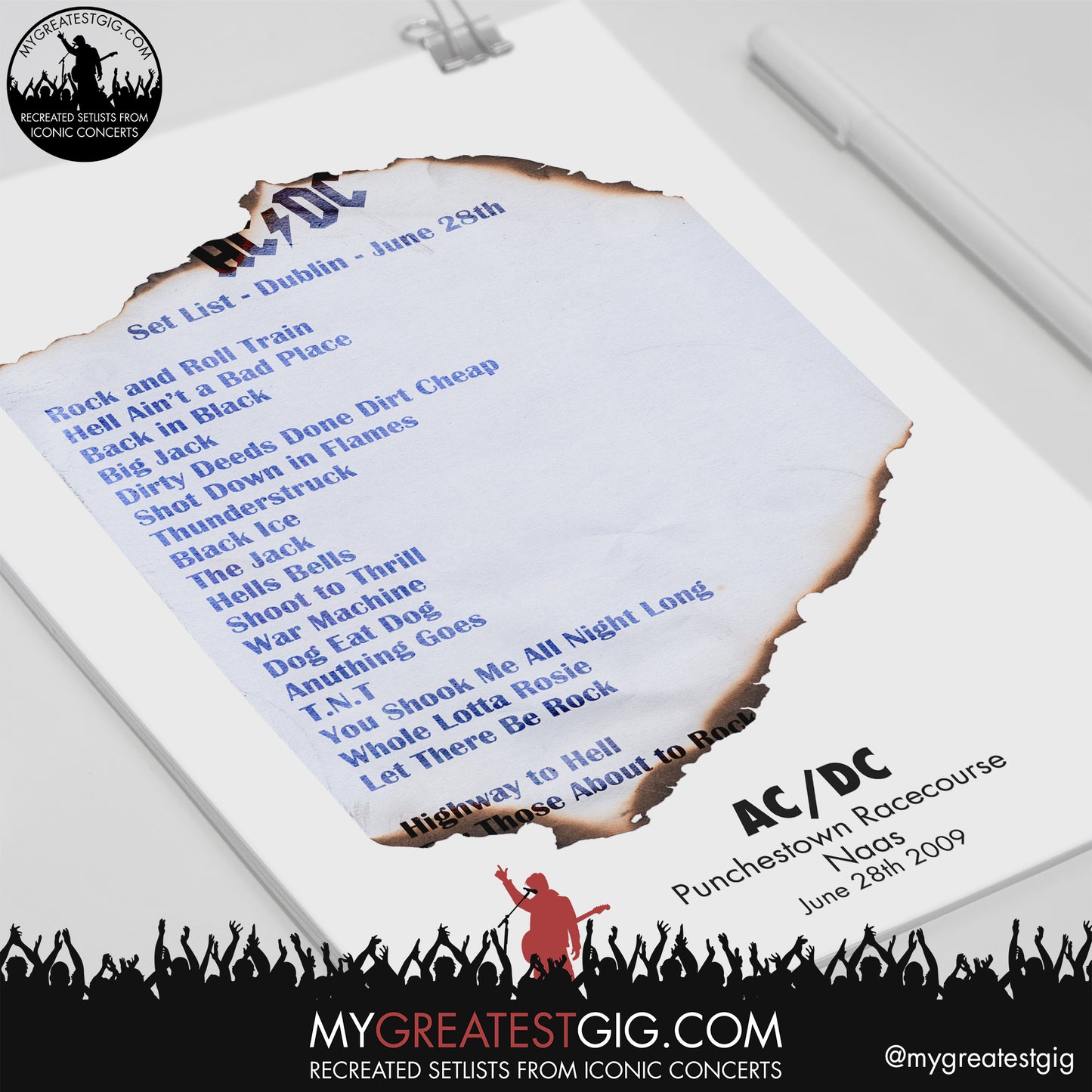 AC/DC - Naas - June 28th 2009 Recreated Setlist Poster
