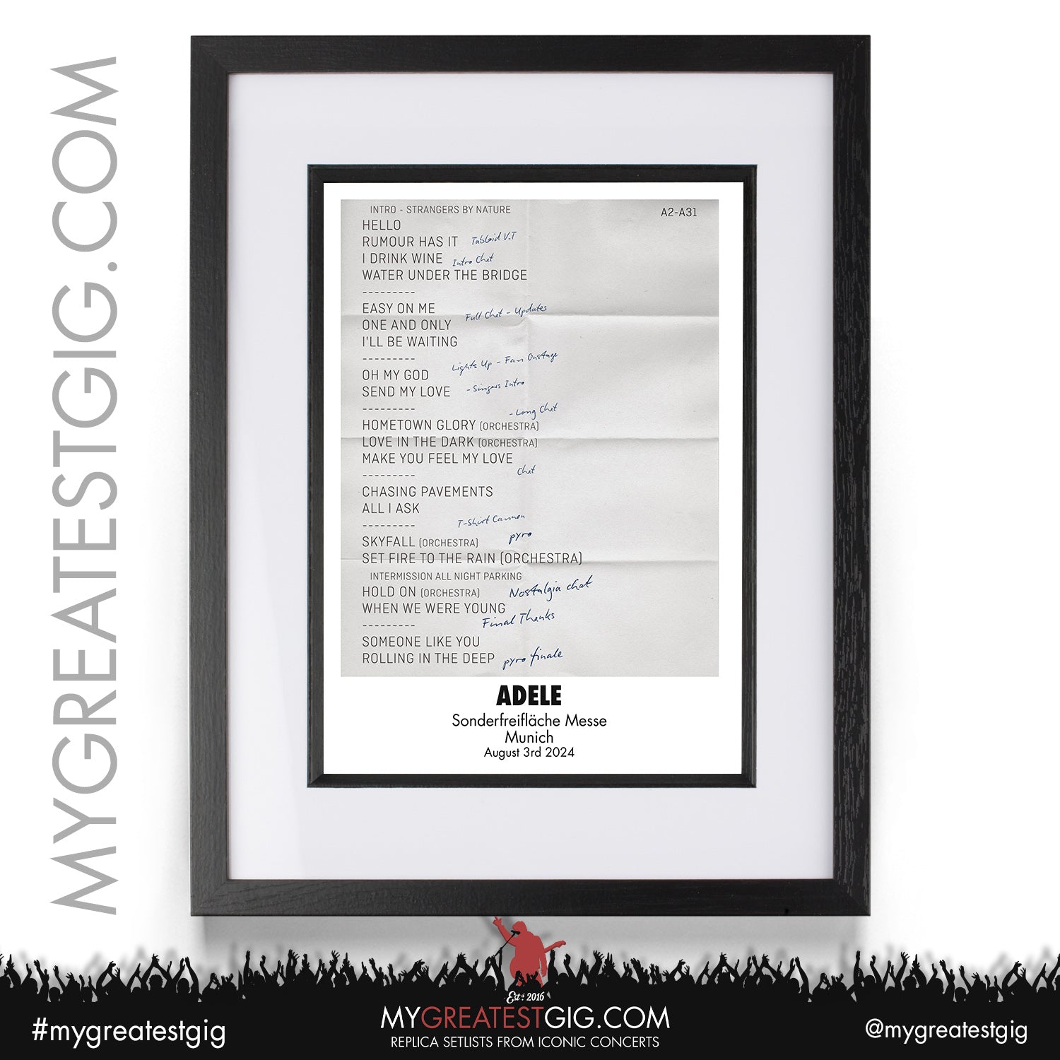 Adele Munich August 2024 Replica Setlist Posters My Greatest Gig adele-munich-august-2024-replica-setlist-posters-my-greatest-gig