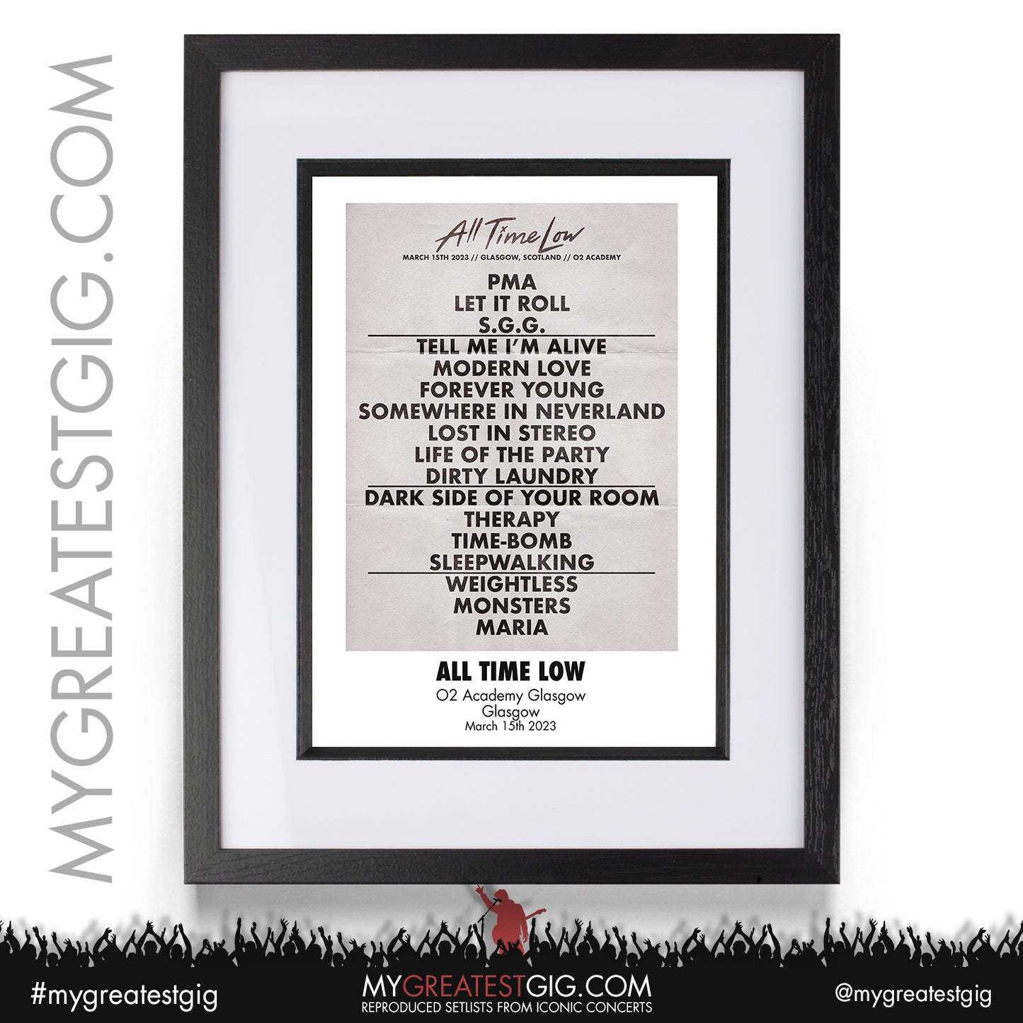 All Time Low - Glasgow - March 15th 2023 Recreated Setlist Poster