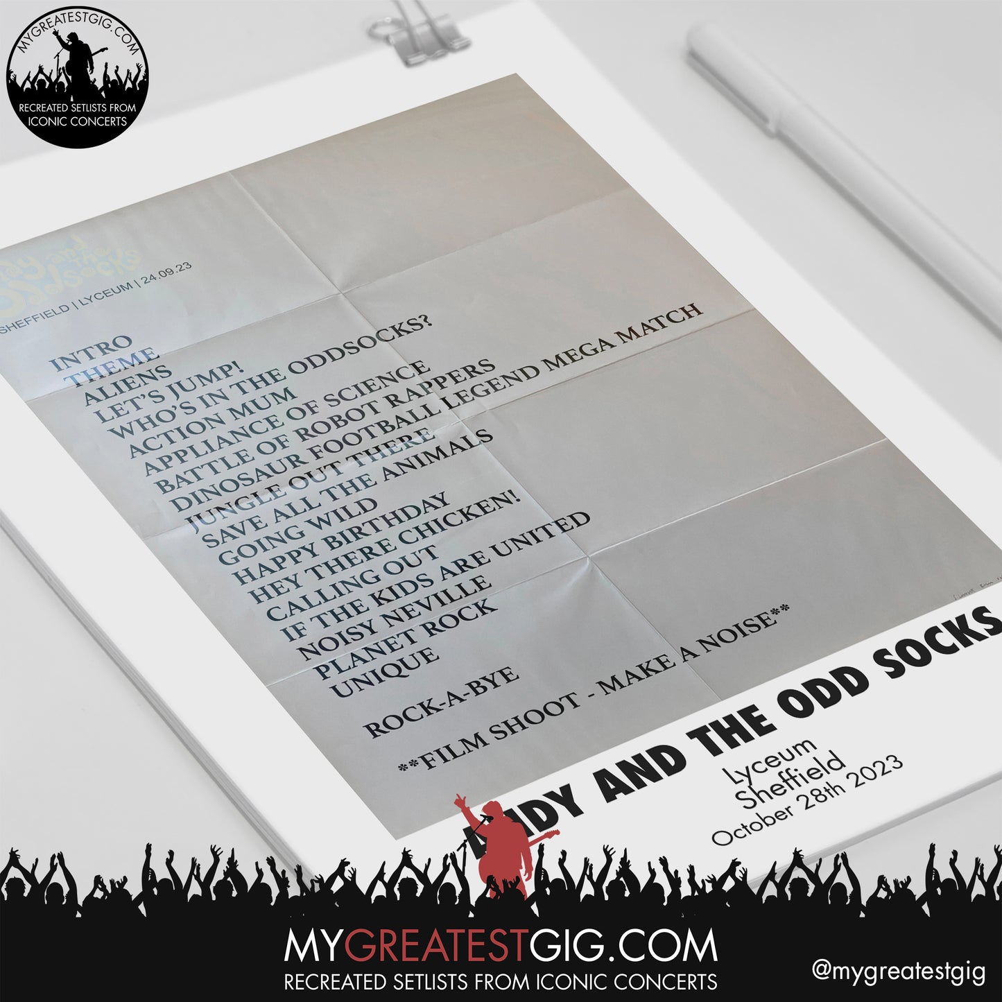 Andy And The Odd Socks - Sheffield - October 29th 2023 Recreated Setlist Poster