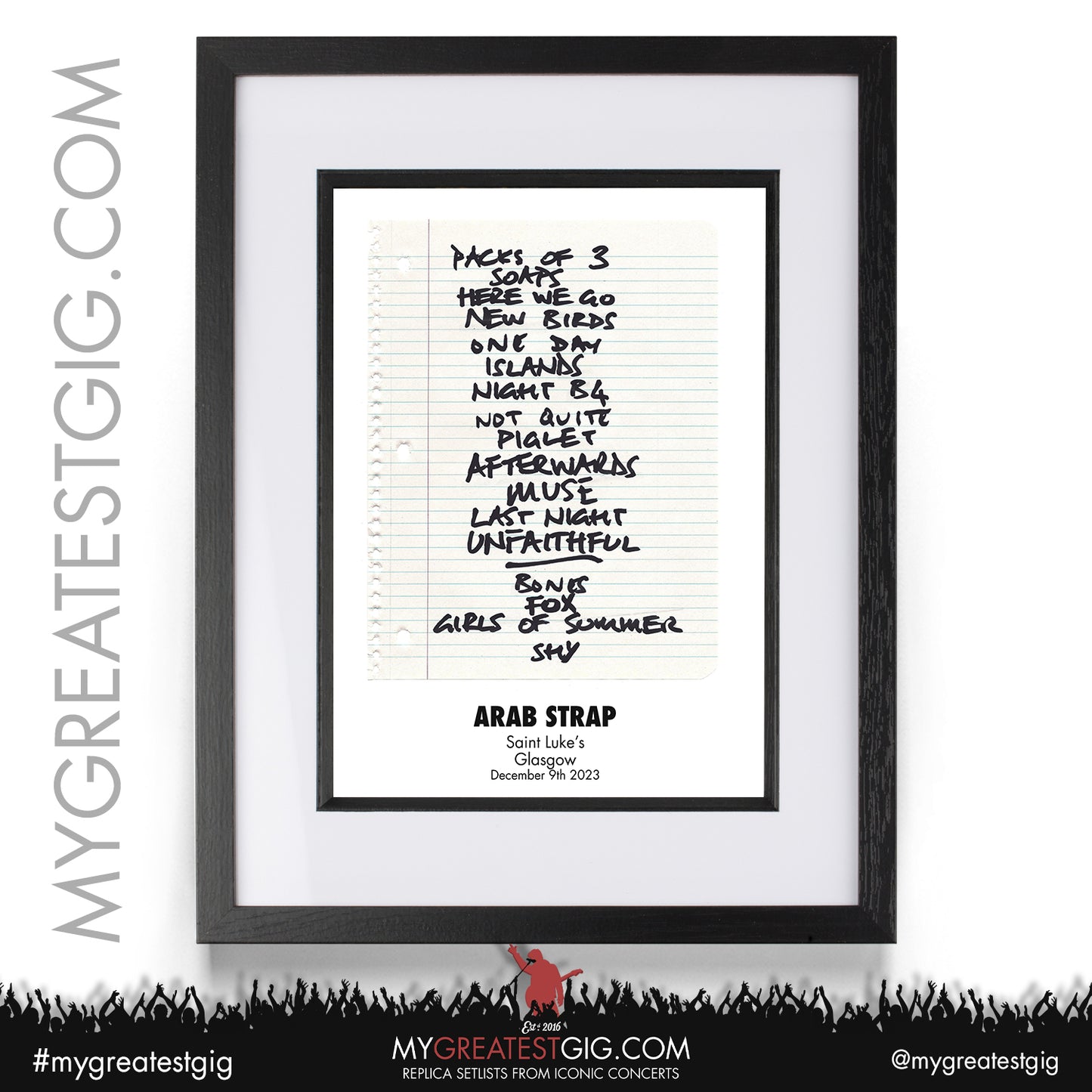 Arab Strap - Glasgow - December 9th 2023 Replica Setlist Poster