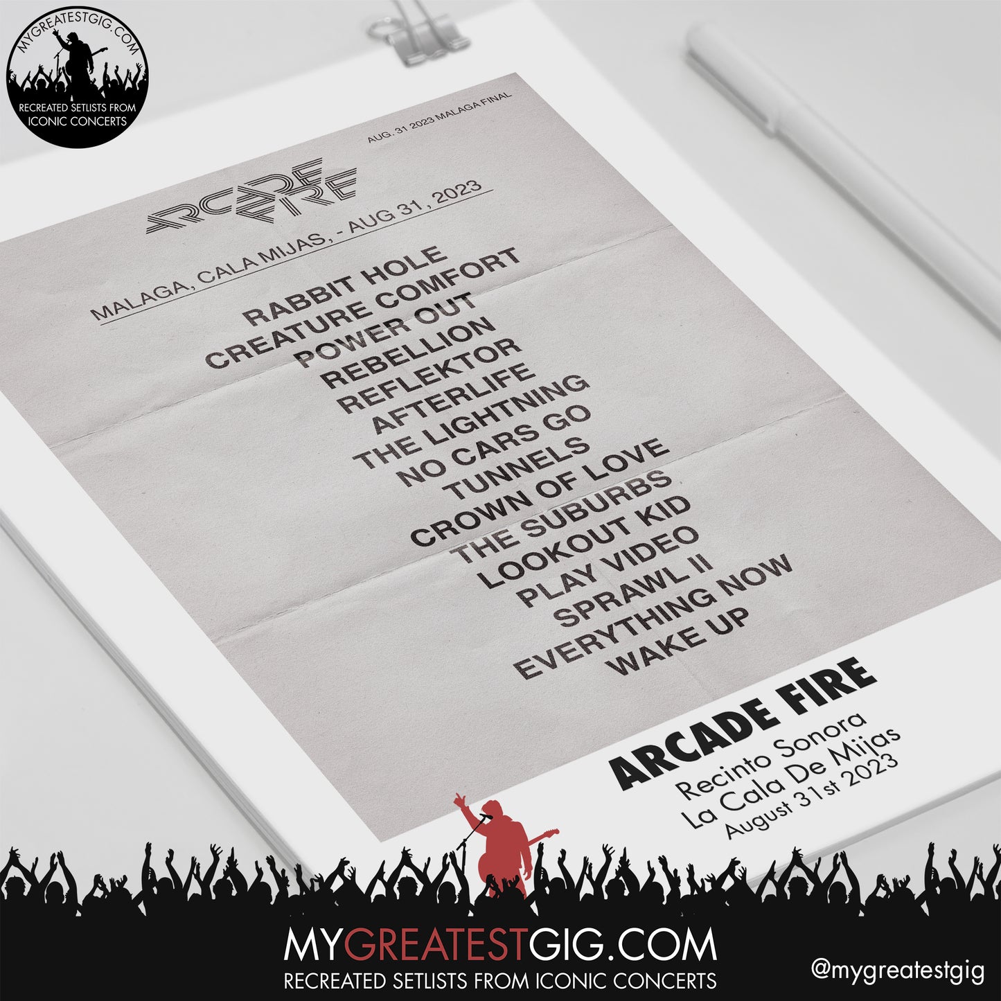 Arcade Fire - Malaga - August 31st 2023 Replica Setlist Poster