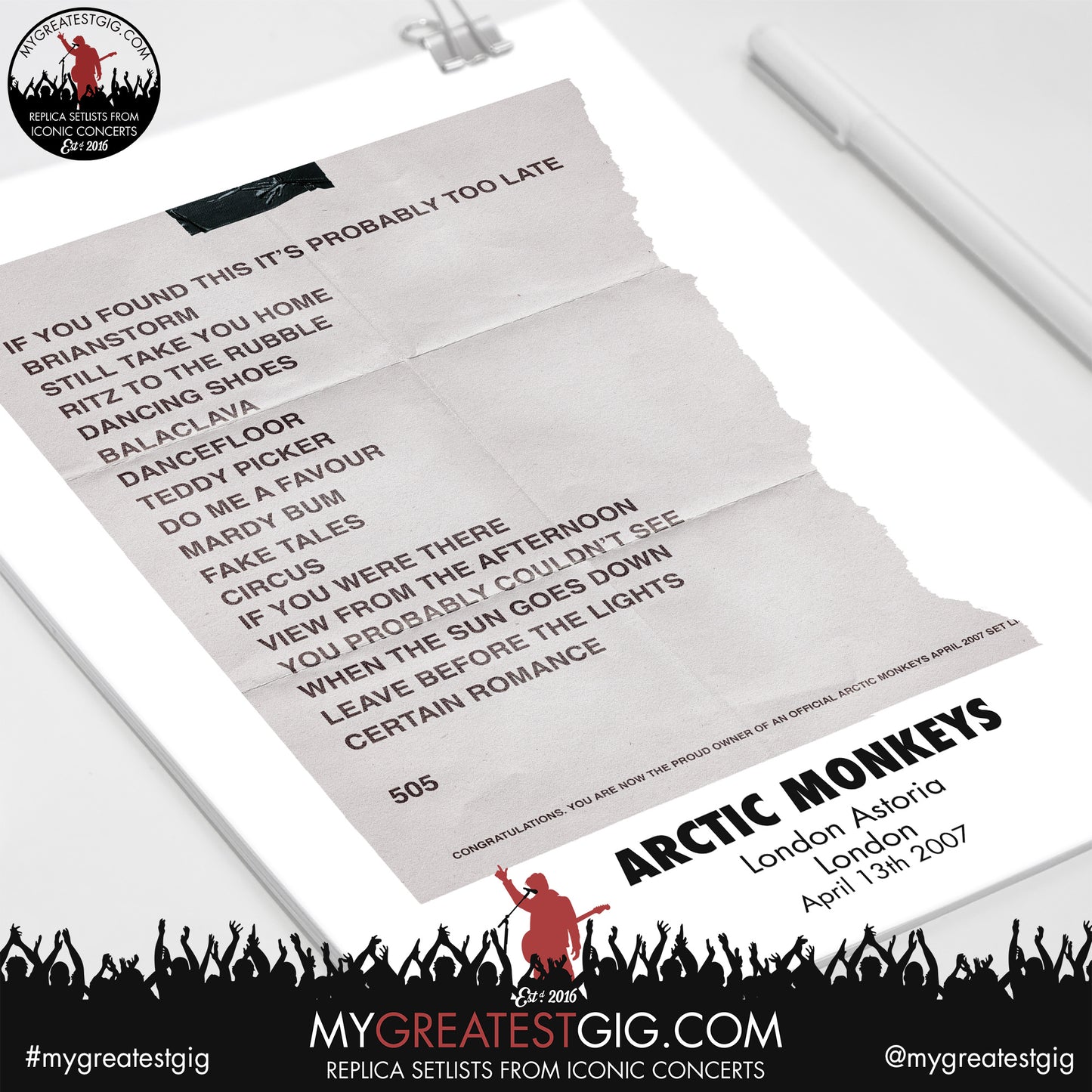 Arctic Monkeys - London - April 13th 2007 Replica Setlist Poster