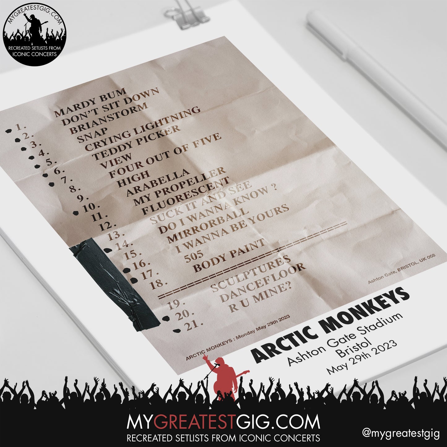 Arctic Monkeys - Bristol - May 29th 2023 Recreated Setlist Poster