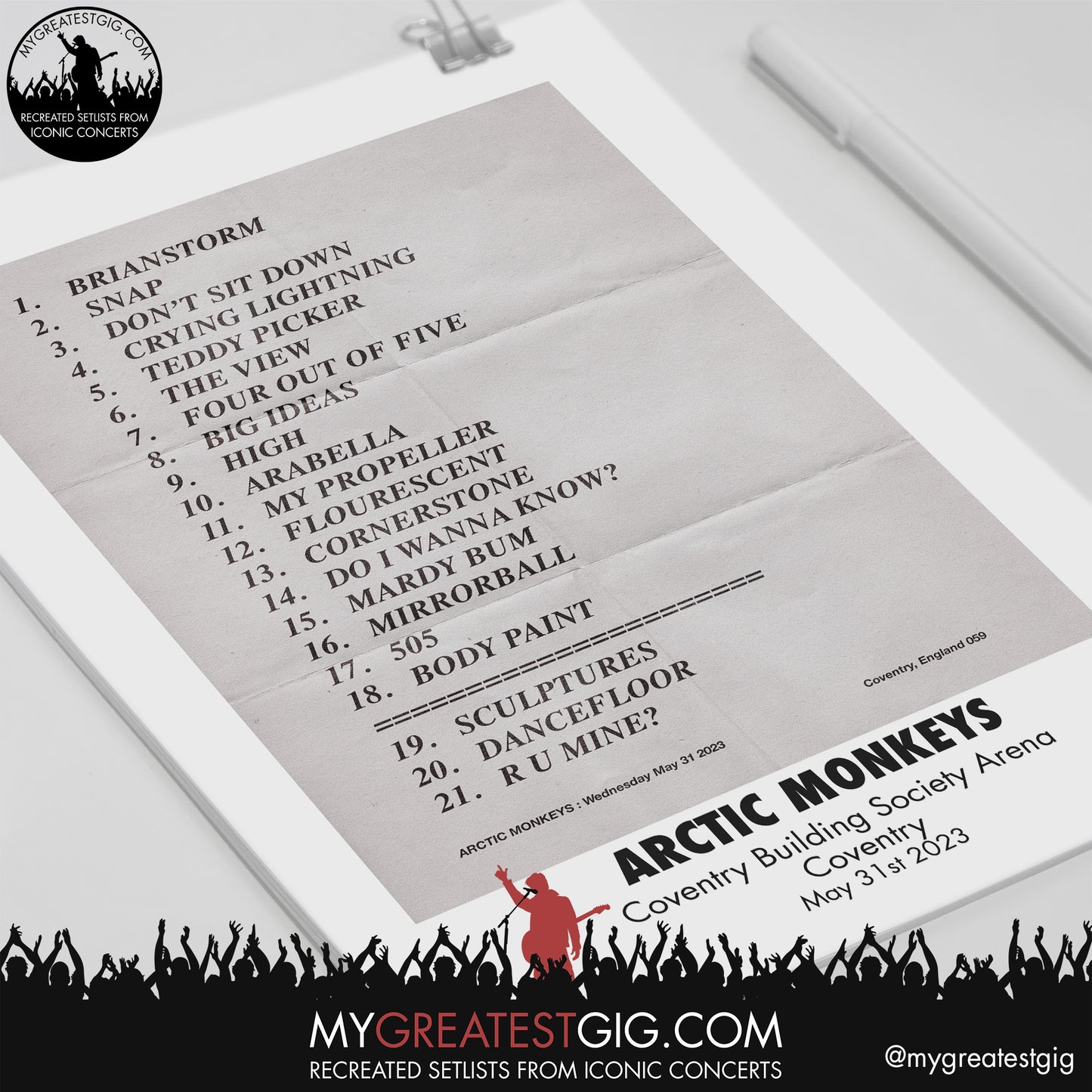Arctic Monkeys - Coventry - May 31st 2023 Recreated Setlist Poster