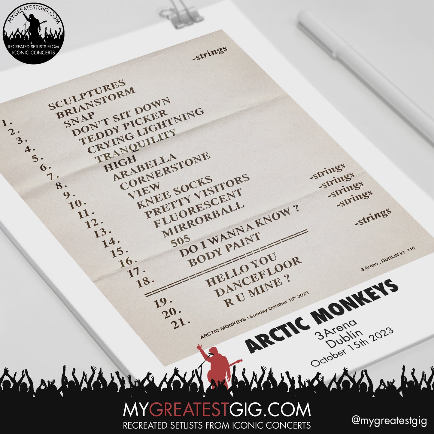 Arctic Monkeys - Dublin - October 15th 2023 Recreated Setlist Poster