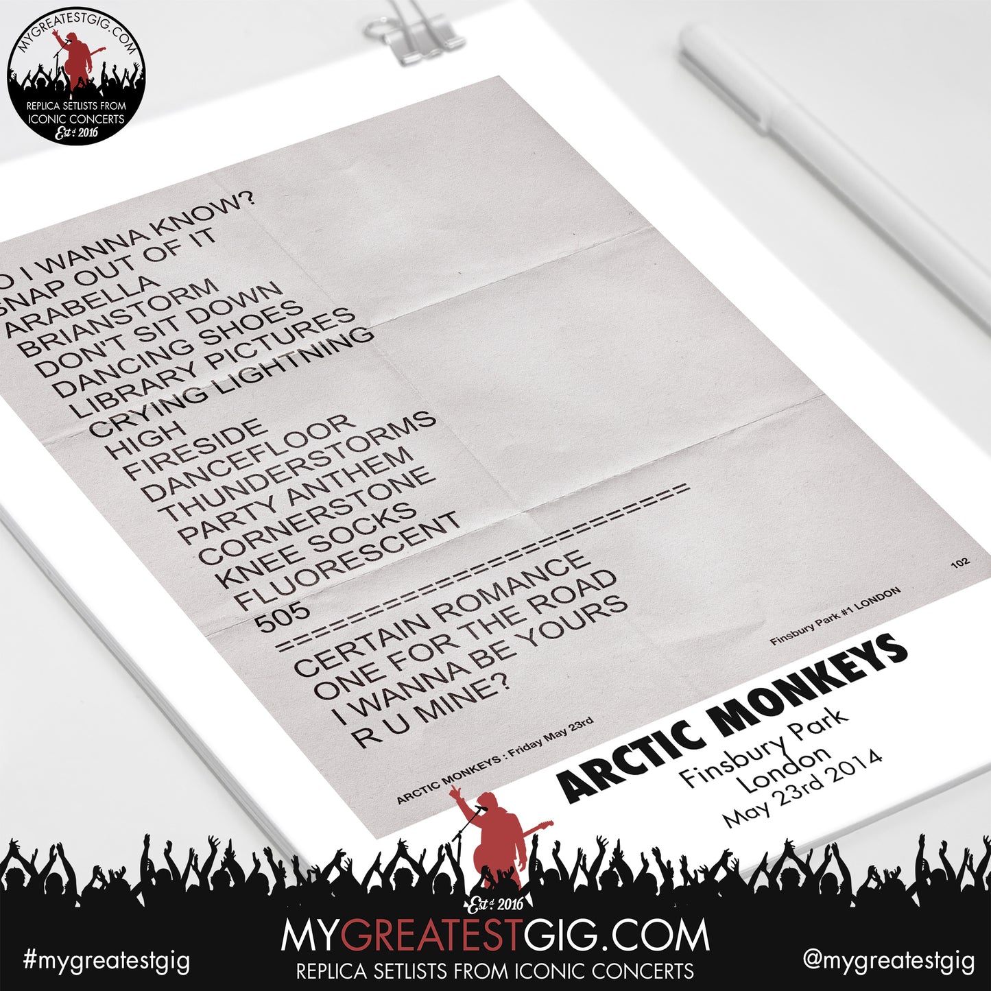 Arctic Monkeys - London - May 23rd 2014 Replica Setlist Poster