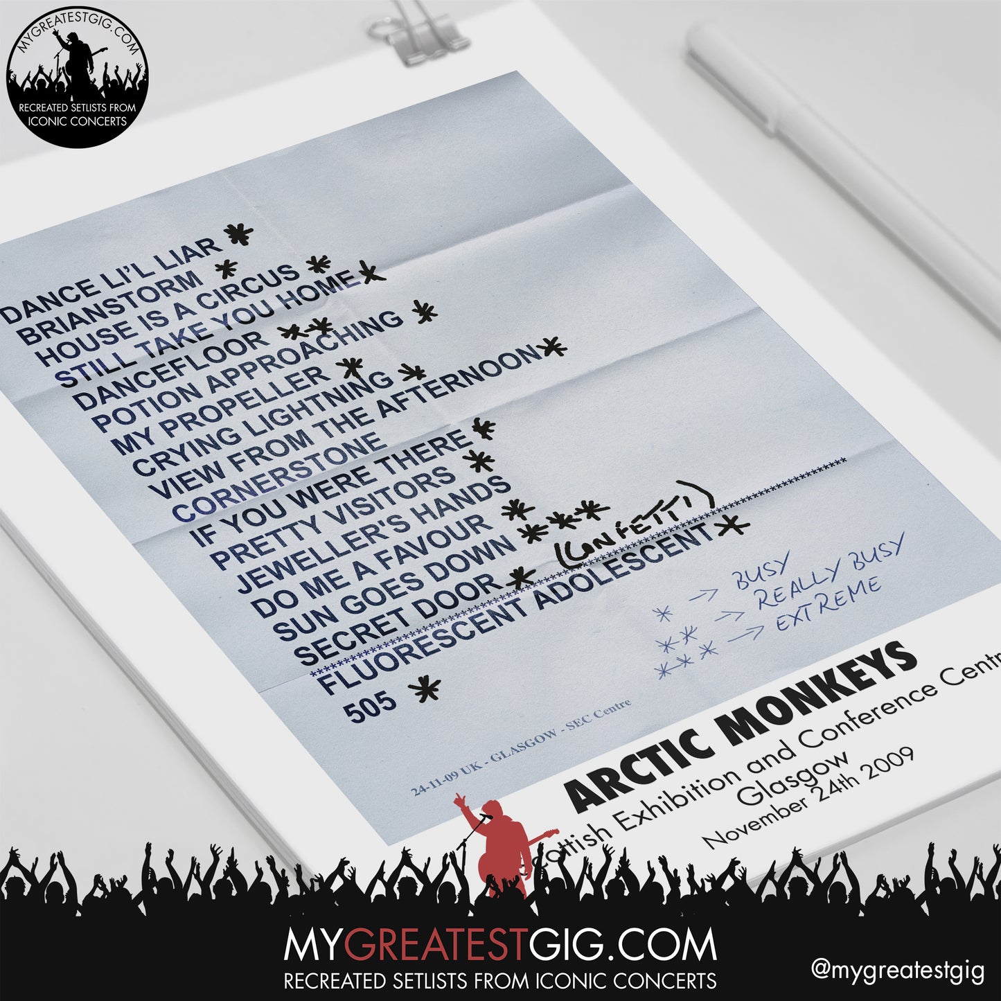Arctic Monkeys - Glasgow - November 24th 2009 Recreated Setlist Poster