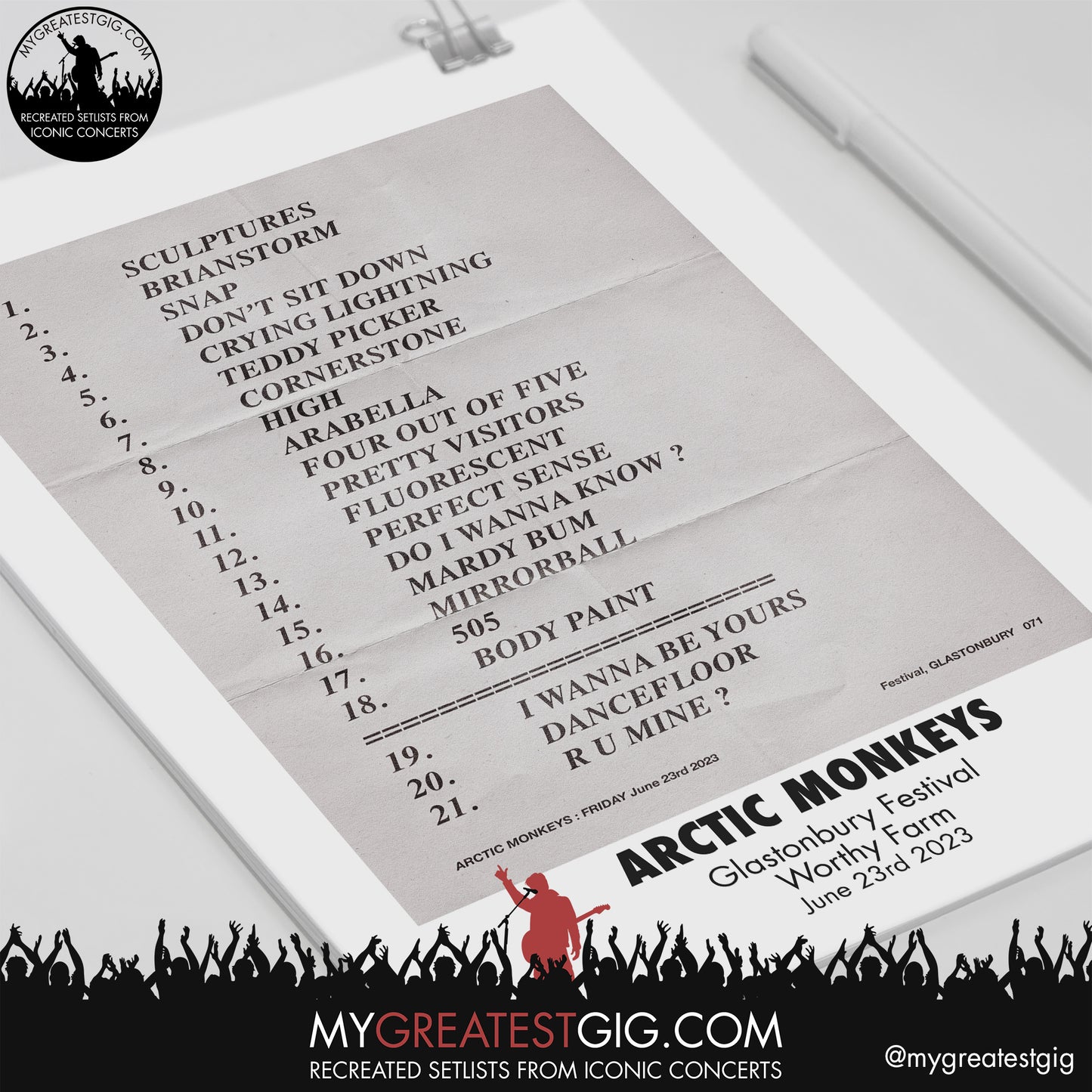 Arctic Monkeys - Glastonbury Festival - June 23rd 2023 Recreated Setlist Poster
