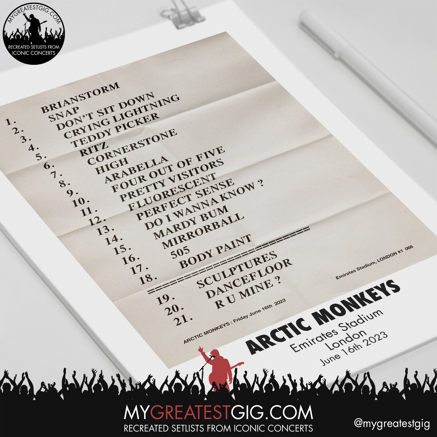 Arctic Monkeys - London - June 16th 2023 Recreated Setlist Poster