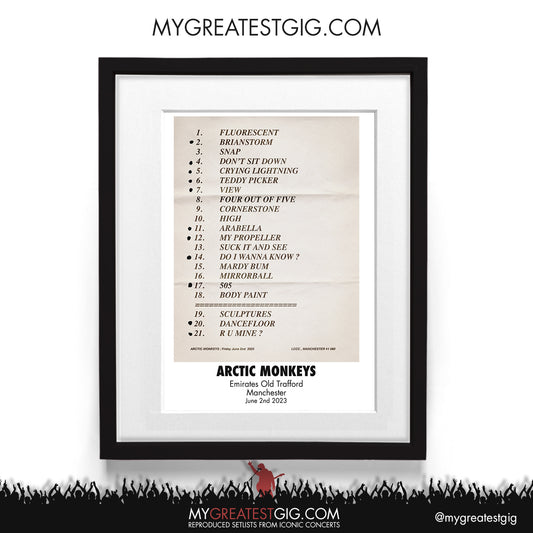 Arctic Monkeys - Manchester - June 2nd 2023 Recreated Setlist Poster