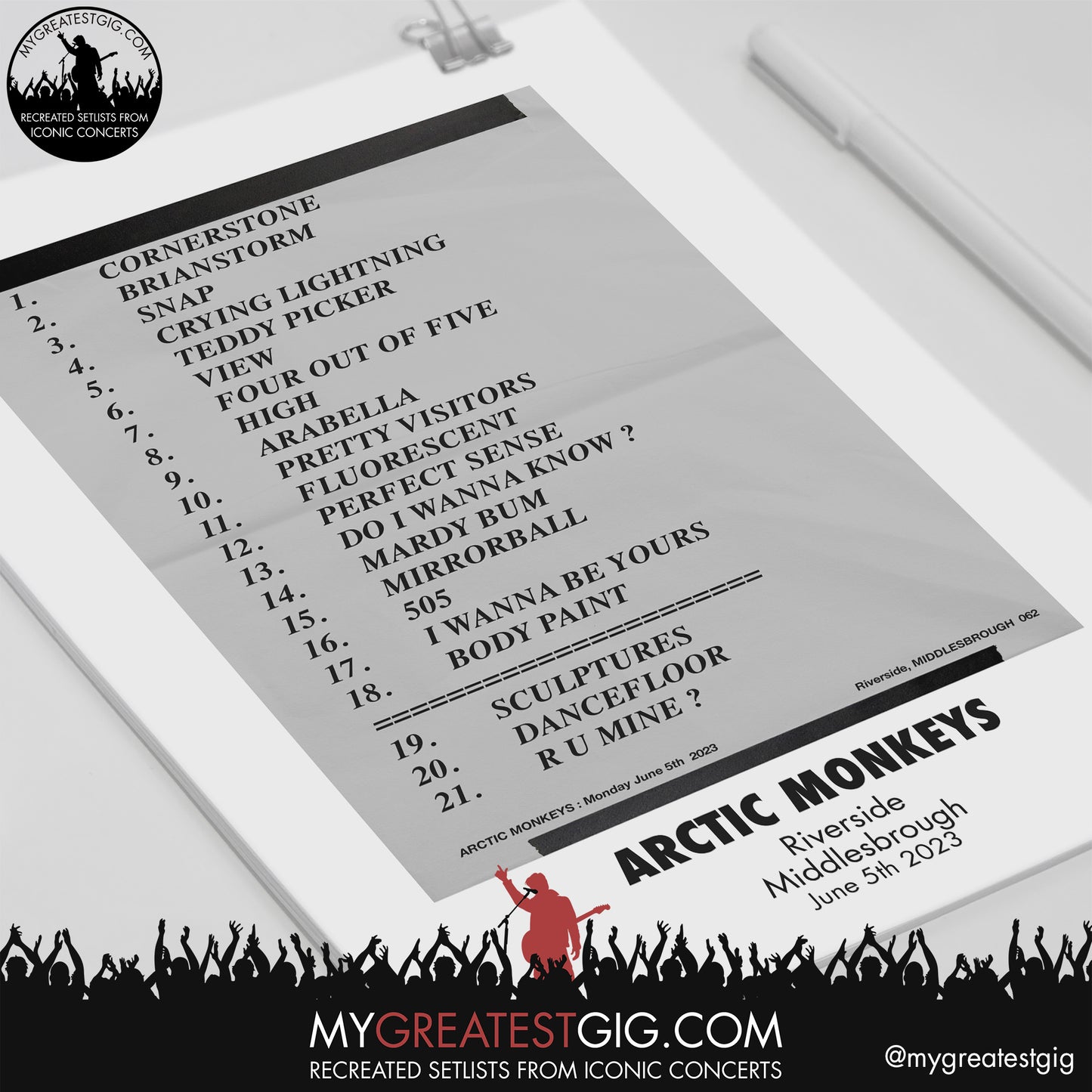 Arctic Monkeys - Middlesbrough - June 5th 2023 Recreated Setlist Poster