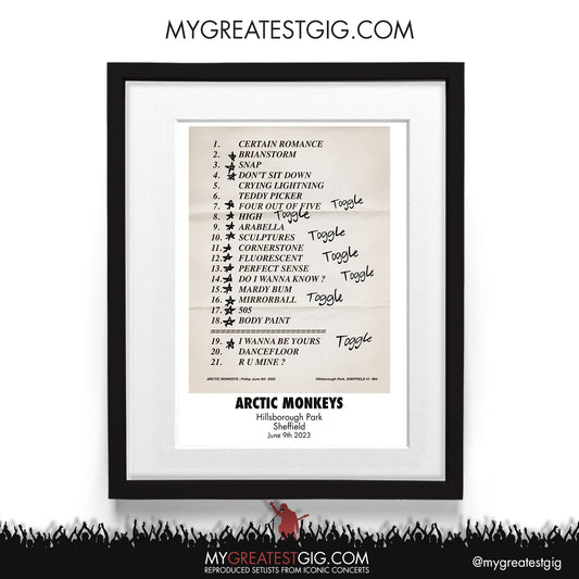 Arctic Monkeys - Sheffield - June 9th 2023 Recreated Setlist Poster