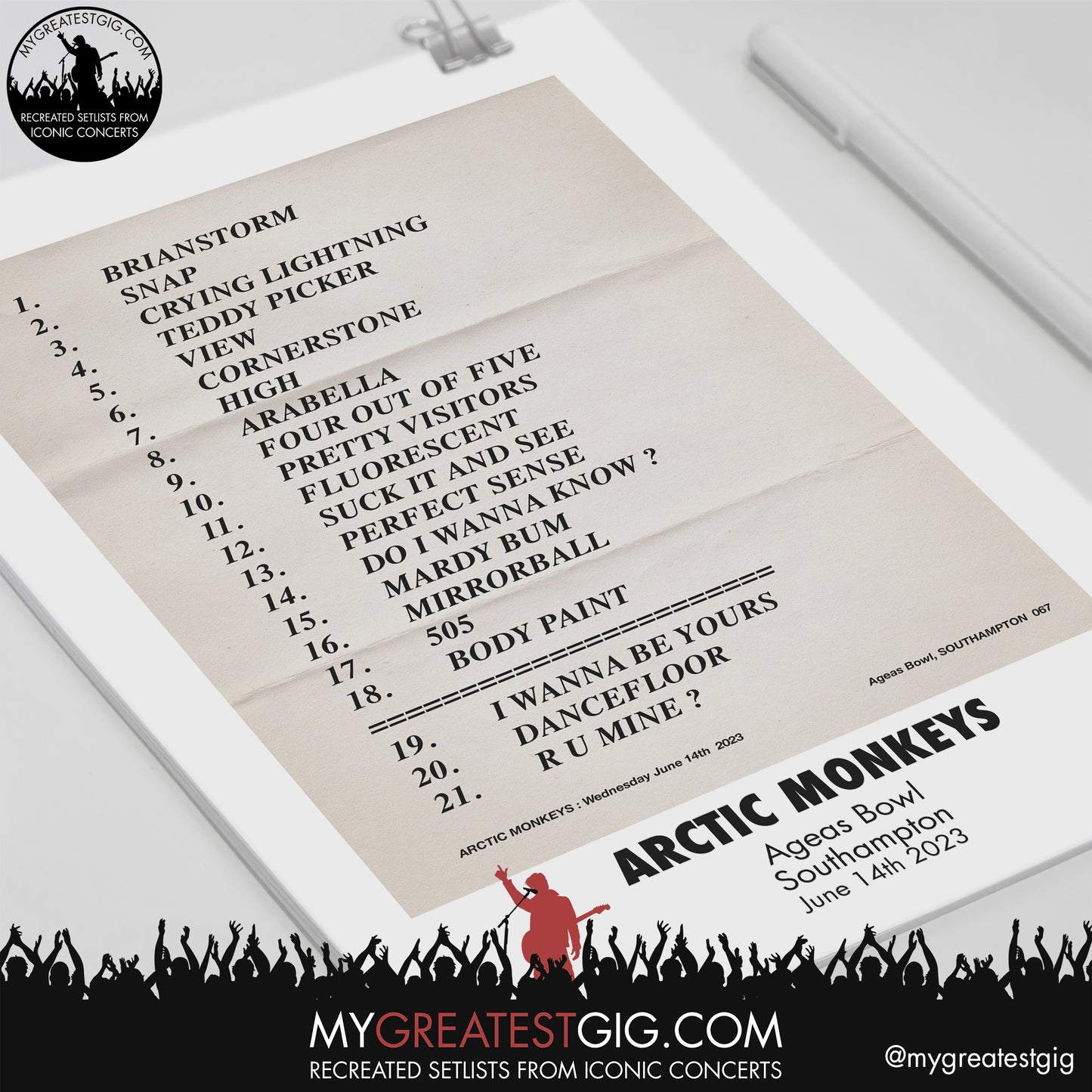 Arctic Monkeys - Southampton - June 14th 2023 Recreated Setlist Poster