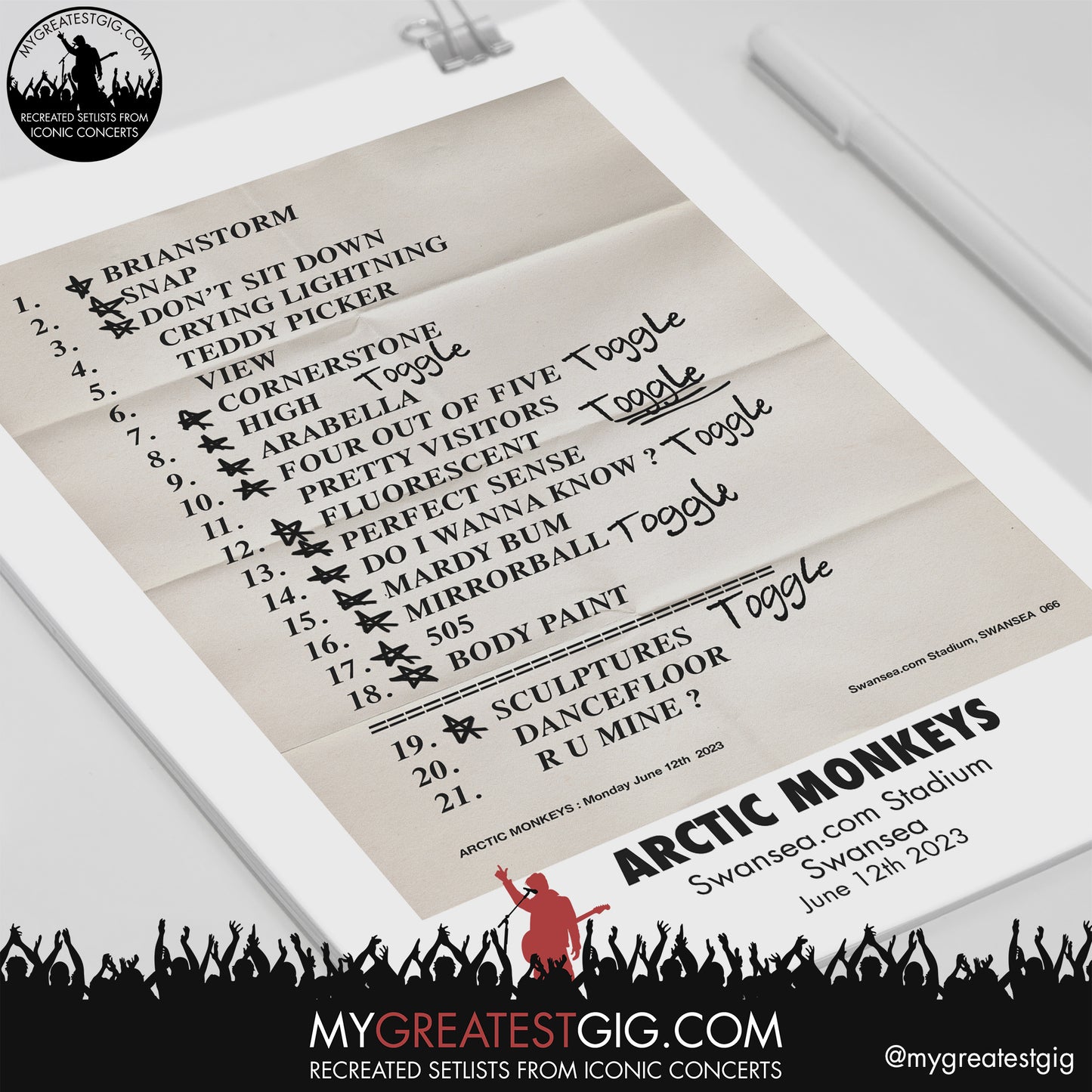 Arctic Monkeys - Swansea - June 12th 2023 Recreated Setlist Poster