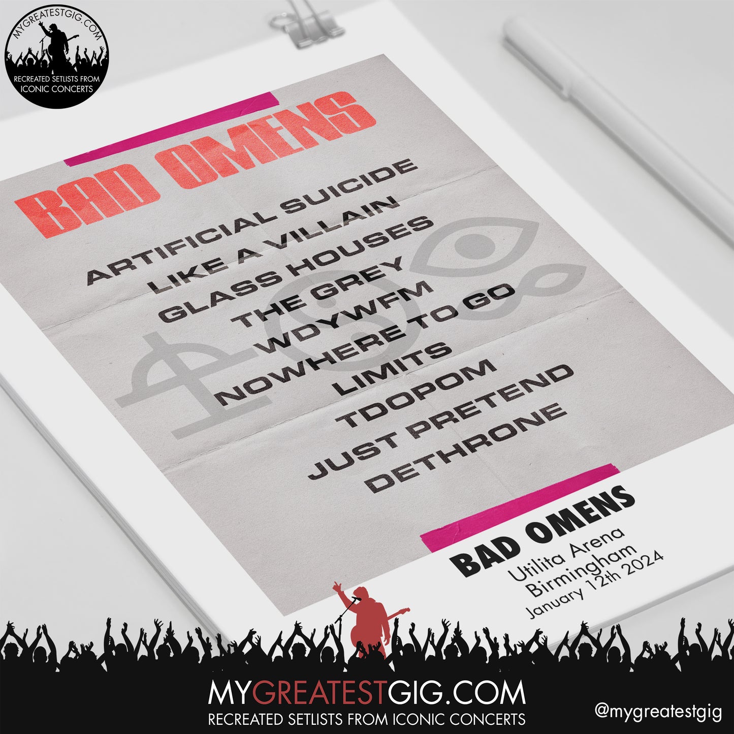 Bad Omens - Birmingham - January 12th 2024 Replica Setlist Poster