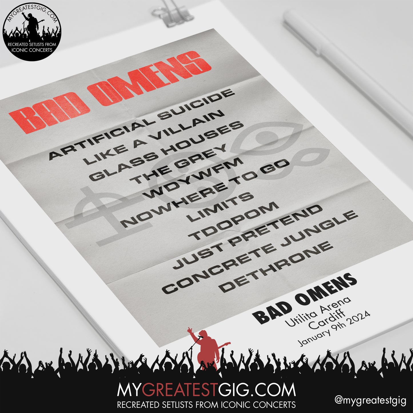 Bad Omens - Cardiff - January 9th 2024 Recreated Setlist Poster
