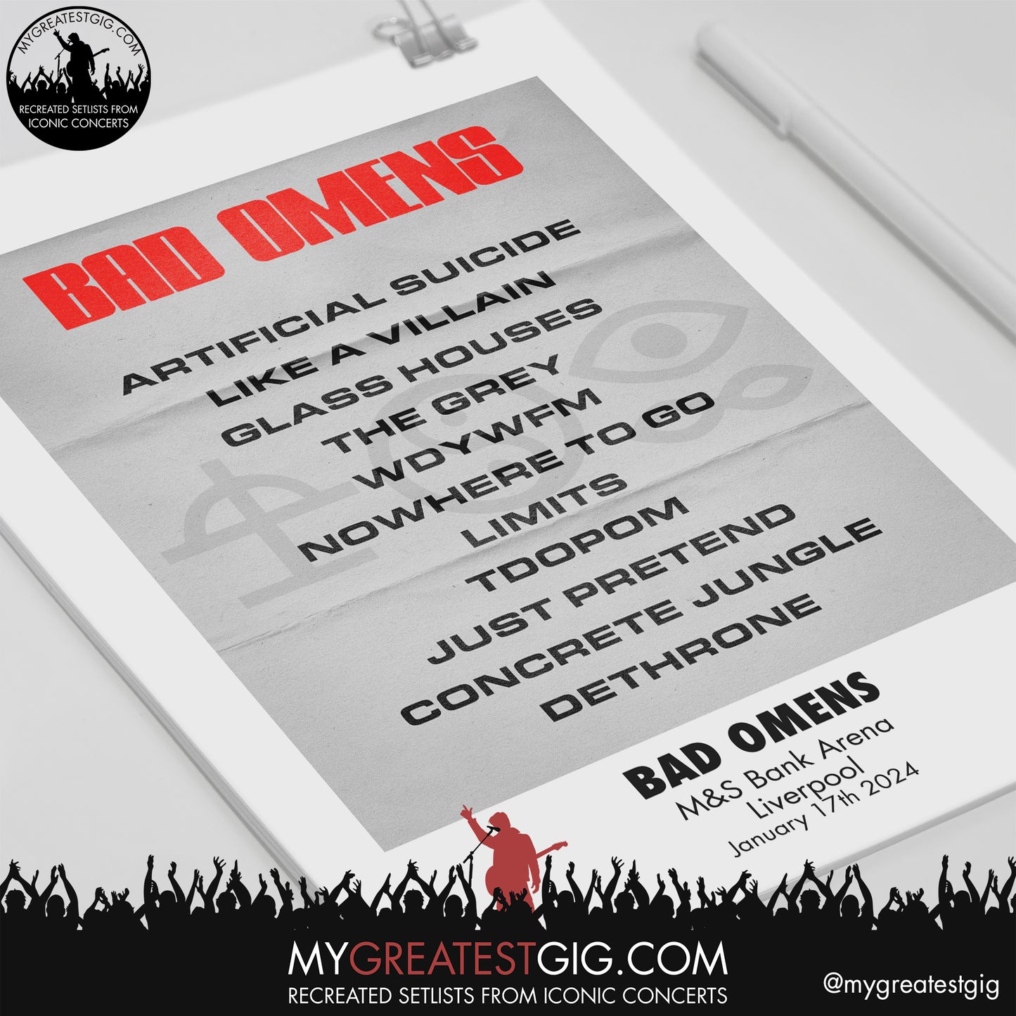 Bad Omens - Liverpool - January 17th 2024 Replica Setlist Poster