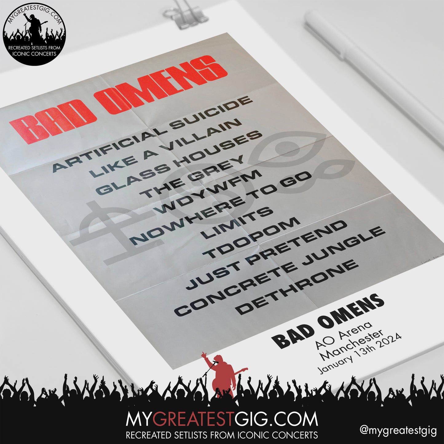 Bad Omens - Manchester - January 13th 2024 Recreated Setlist Poster