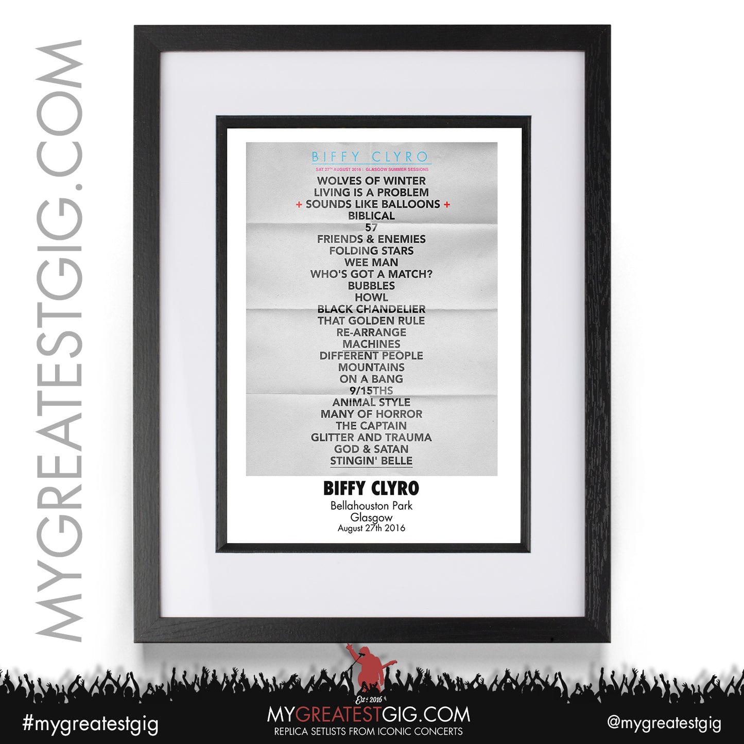 Biffy Clyro - Glasgow - August 27th 2016 Replica Setlist Poster