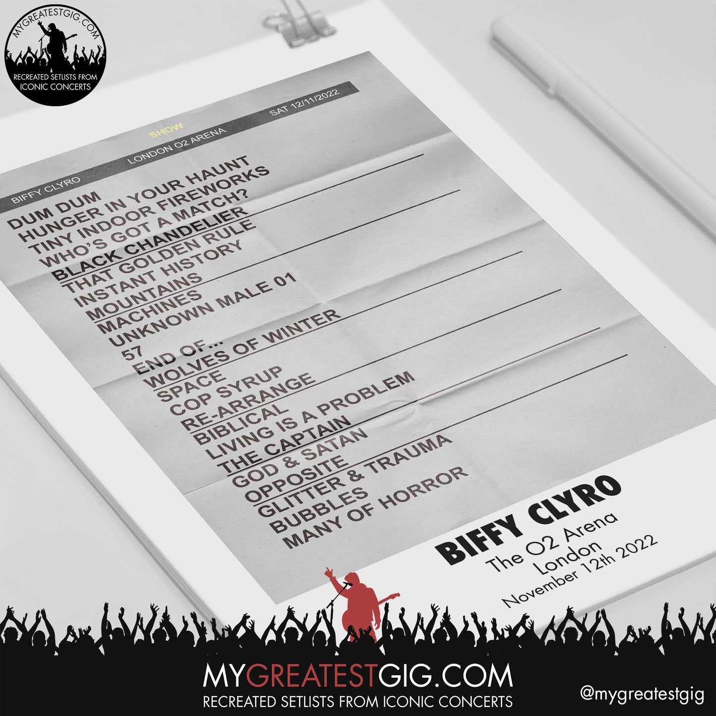 Biffy Clyro - London - November 12th 2022 Recreated Setlist Poster