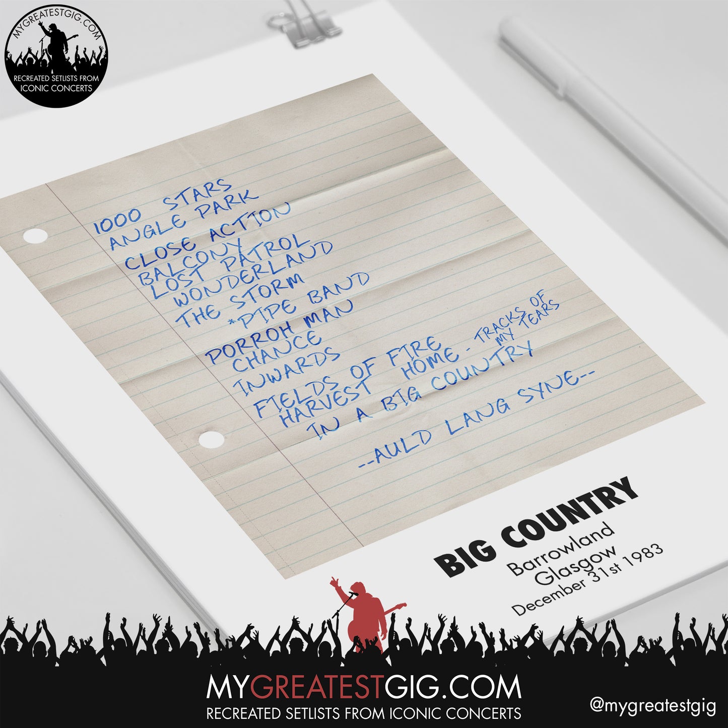 Big Country - Glasgow - December 31st 1983 Recreated Setlist Poster