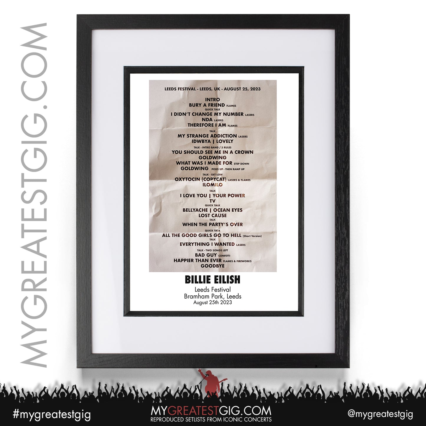 Billie Eilish - Leeds Festival - August 25th 2023 Recreated Setlist Poster