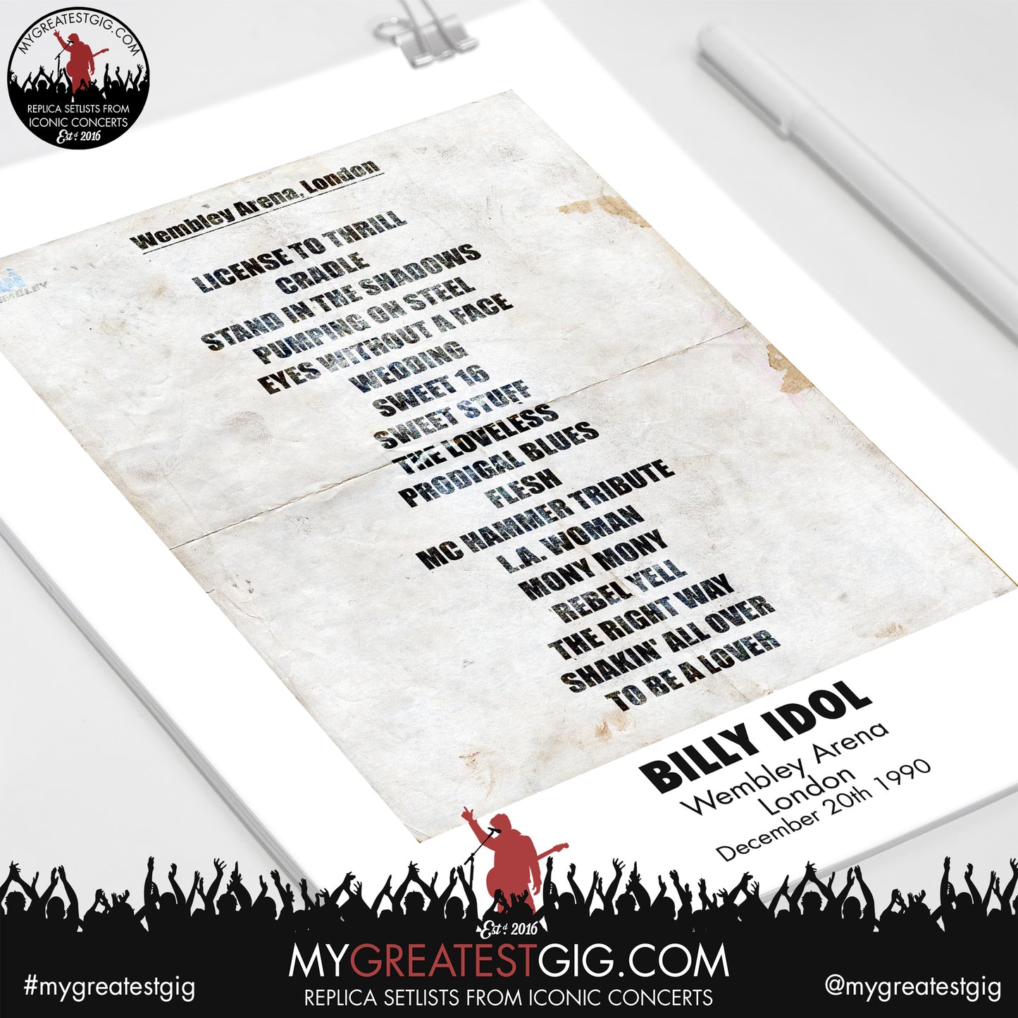 Billy Idol - London - December 20th 1990 Replica Setlist Poster
