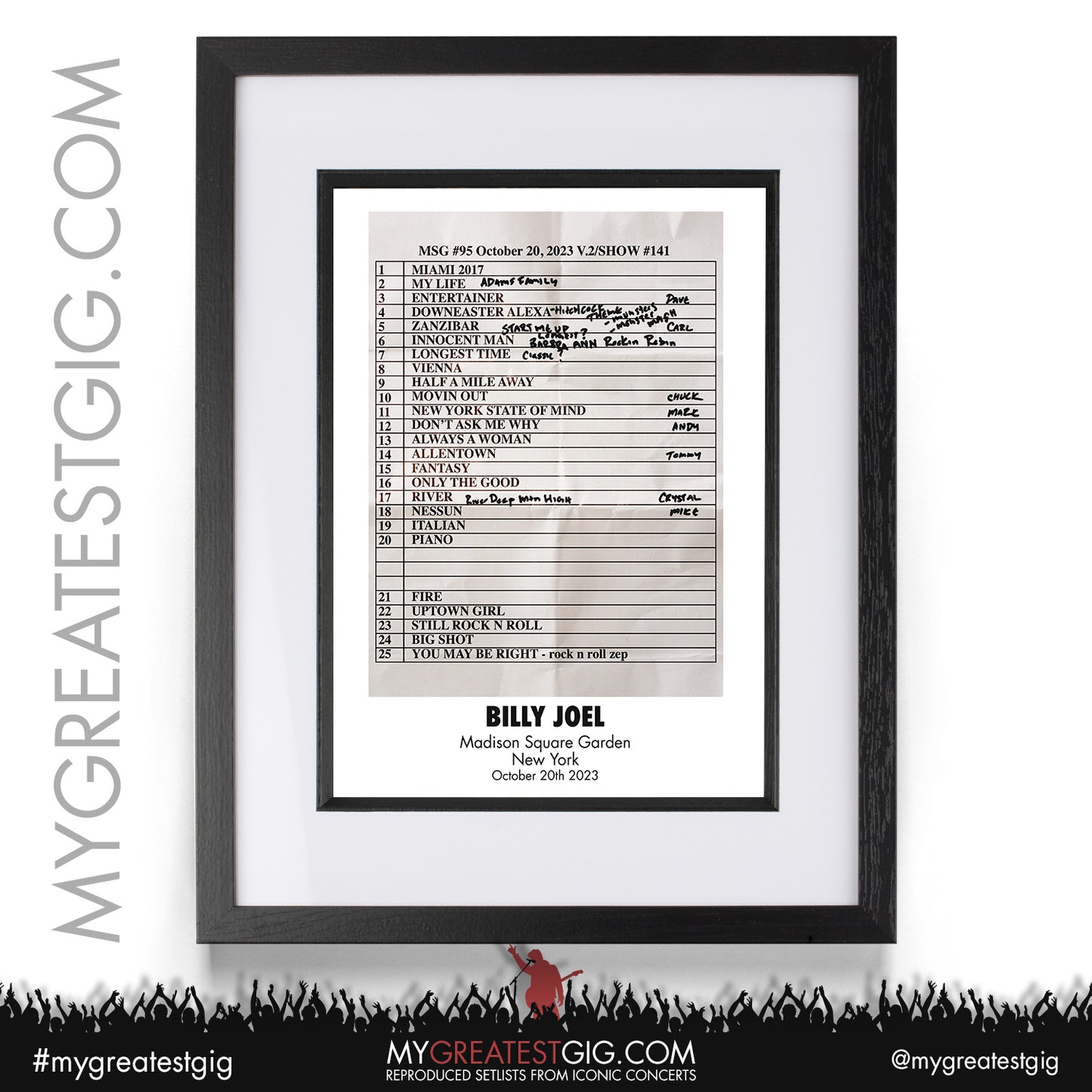 Billy Joel - New York - October 20th 2023 Recreated Setlist Poster