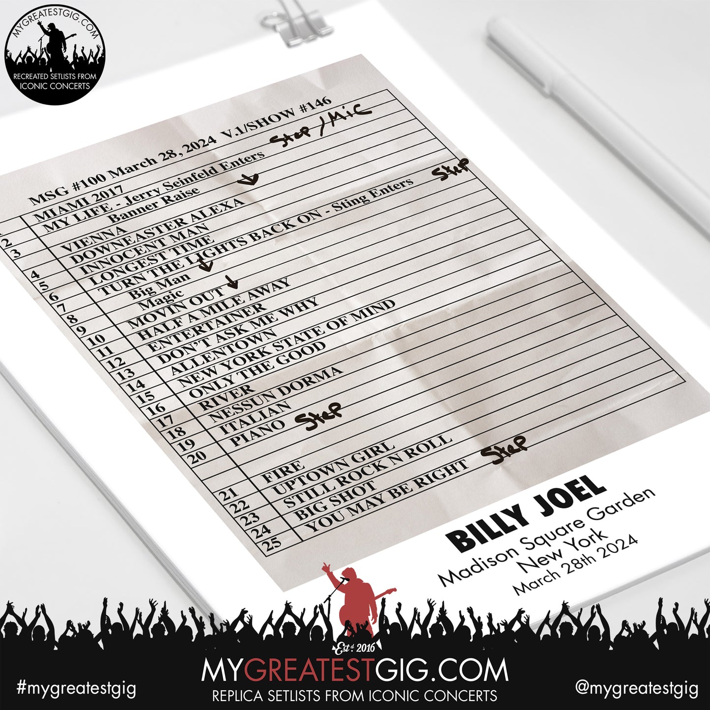 Billy Joel - New York - March 28th 2024 Replica Setlist Poster