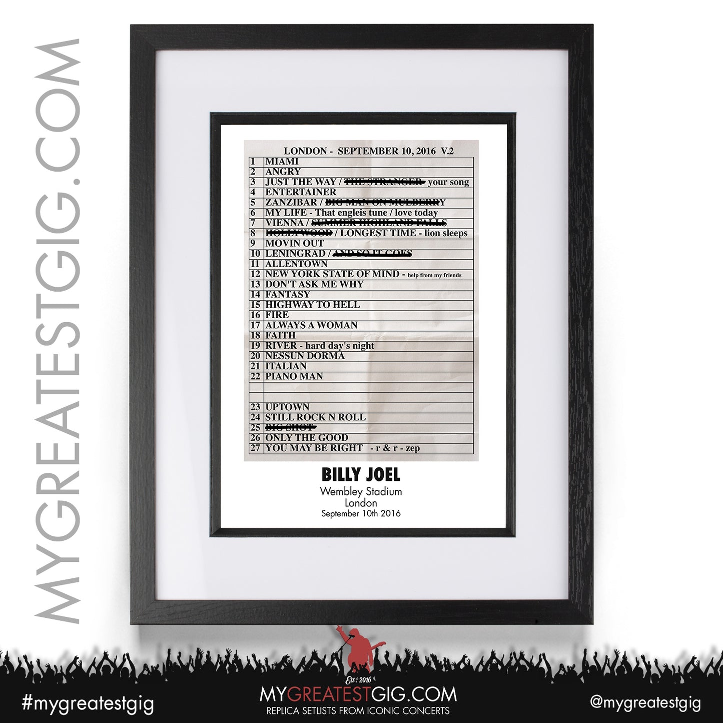 Billy Joel - London - September 10th 2016 Replica Setlist Poster