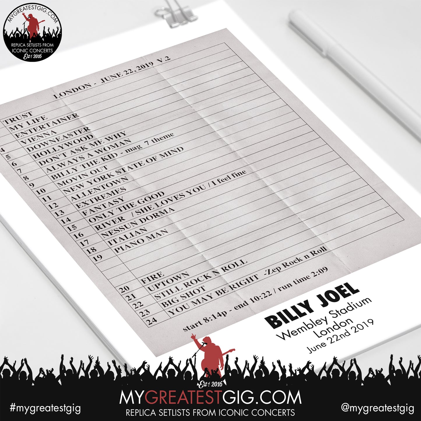 Billy Joel - London - June 22nd 2019 Replica Setlist Poster