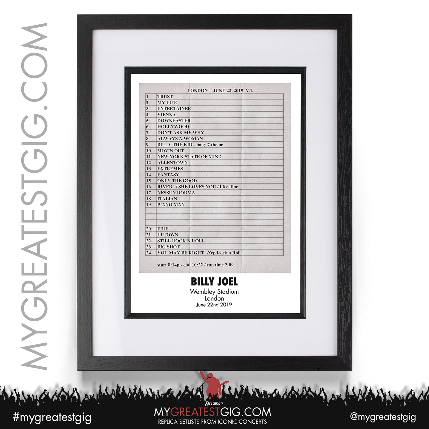 Billy Joel - London - June 22nd 2019 Replica Setlist Poster
