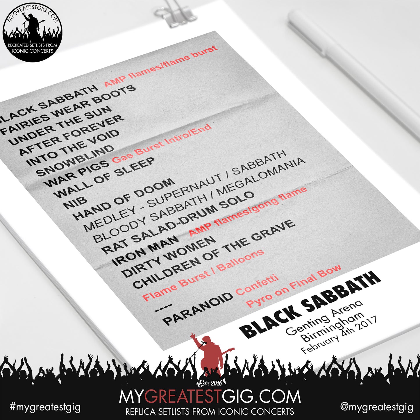 Black Sabbath - Birmingham - February 4th 2017 Replica Setlist Poster