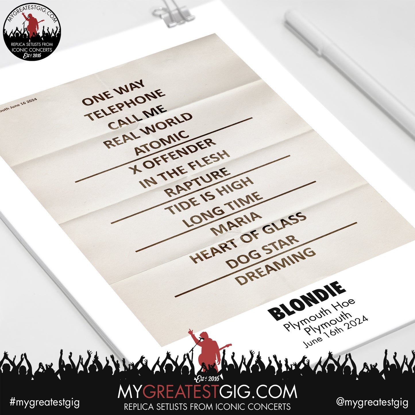 Blondie - Plymouth - June 16th 2024 Replica Setlist Poster