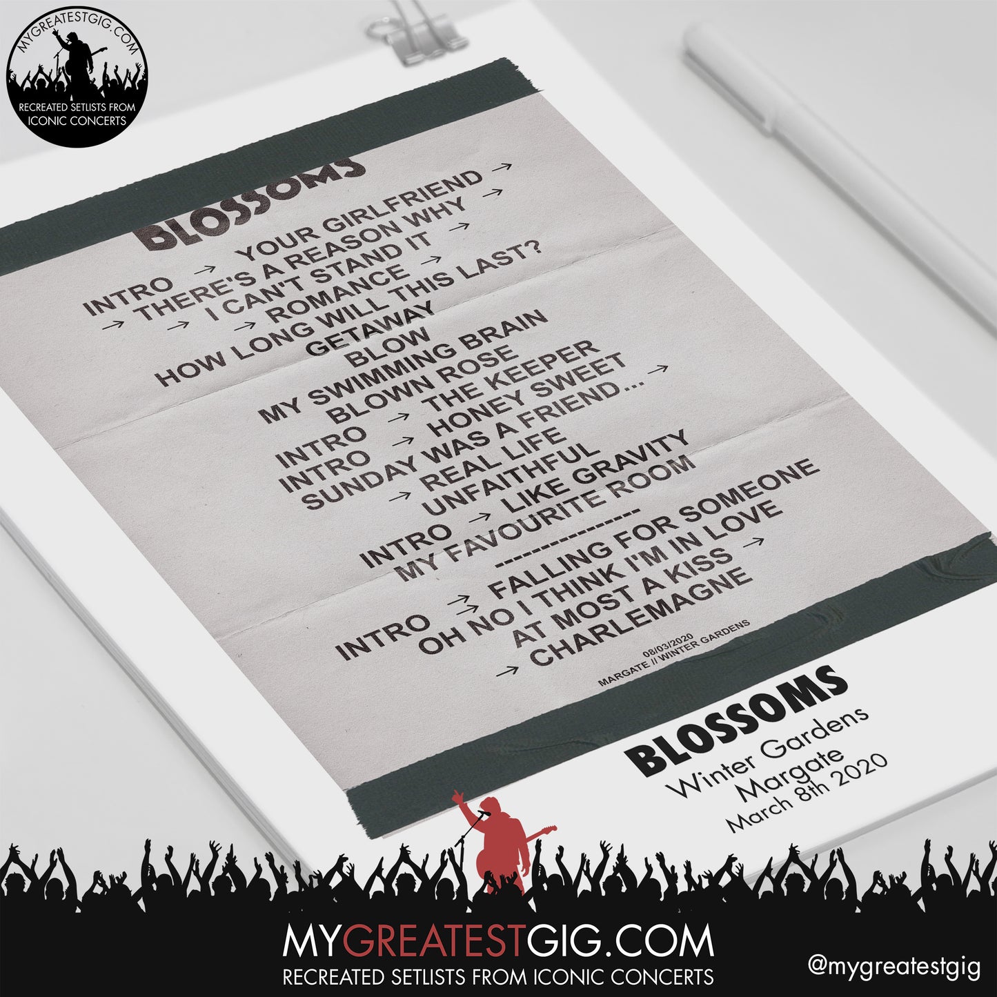 Blossoms - Margate - March 6th 2020 Replica Setlist Poster
