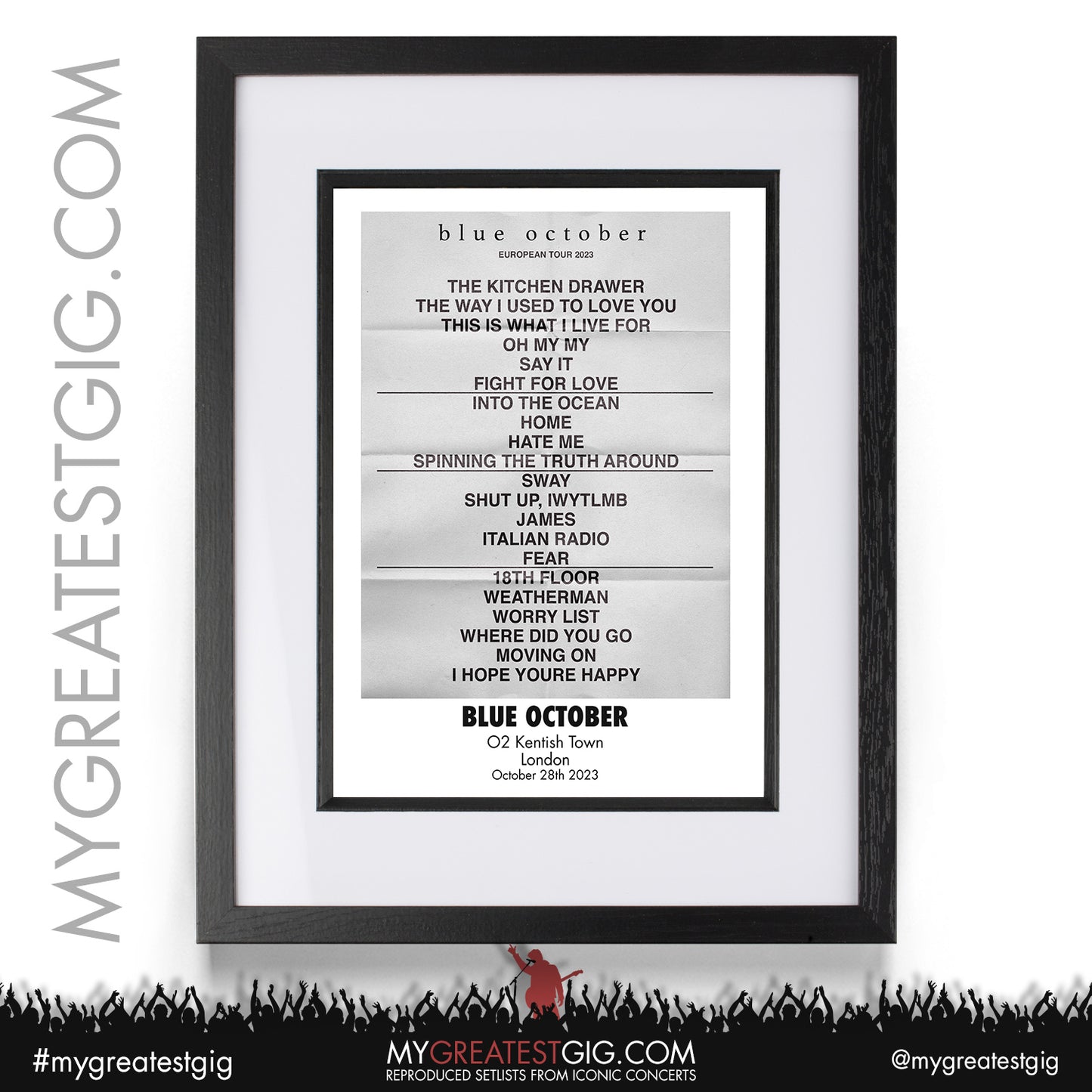 Blue October - London - October 28th 2023 Recreated Setlist Poster