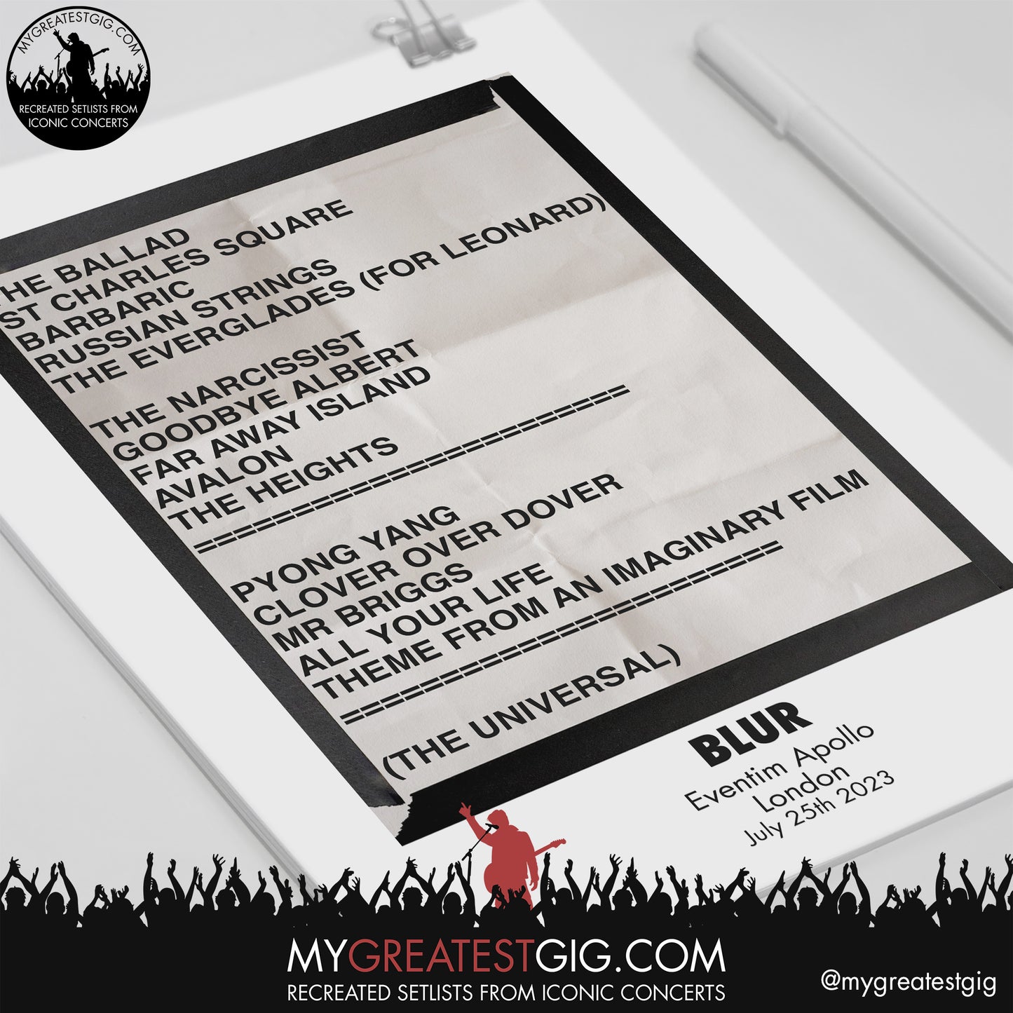 Blur - London - July 25th 2023 Recreated Setlist Poster