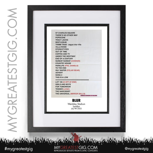 Blur - Wembley - July 9th 2023 Recreated Setlist Poster