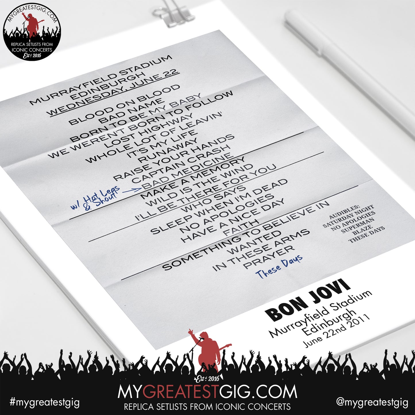 Bon Jovi - Edinburgh - June 22nd 2011 Replica Setlist Poster