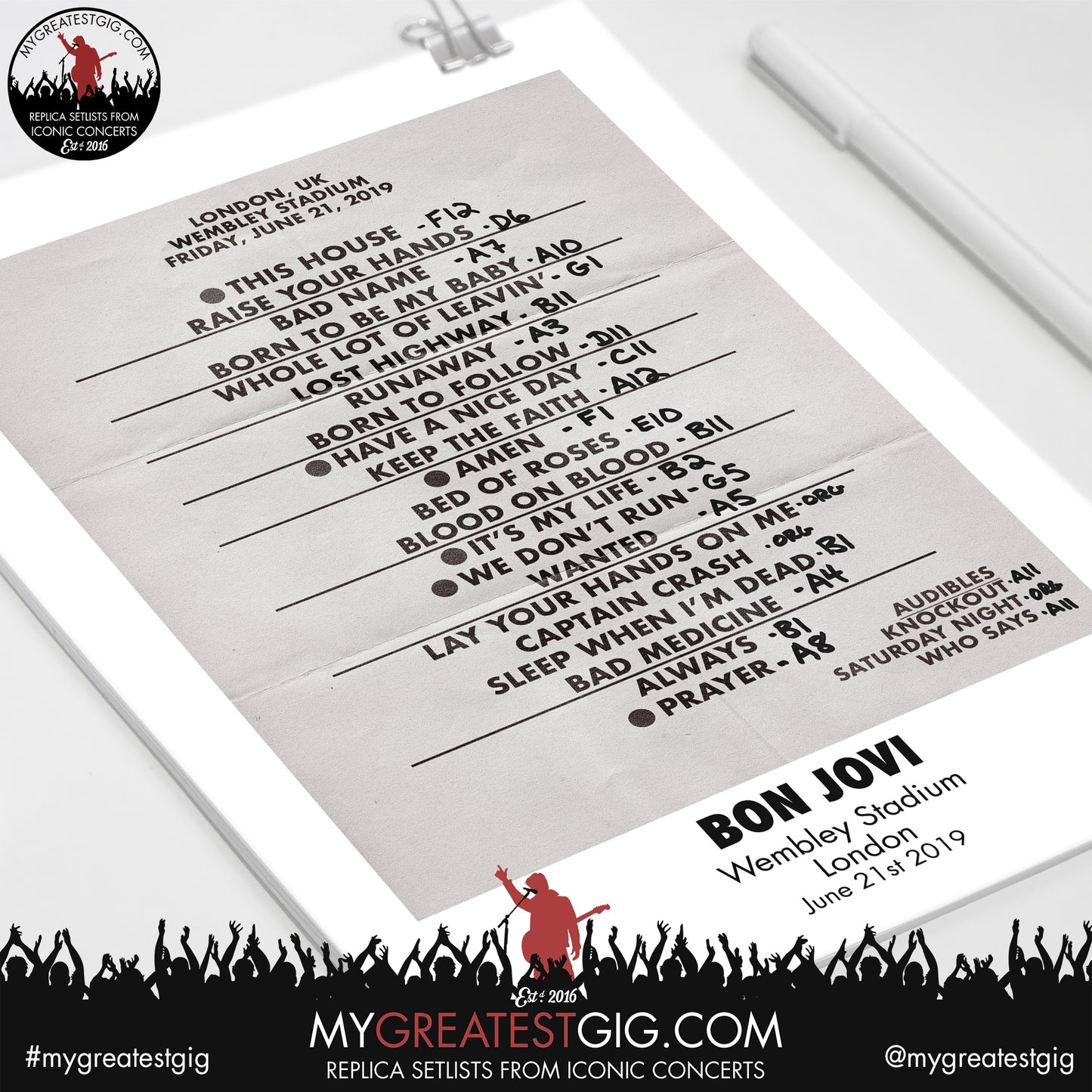 Bon Jovi - Wembley Stadium - June 21st 2019 Replica Setlist Poster