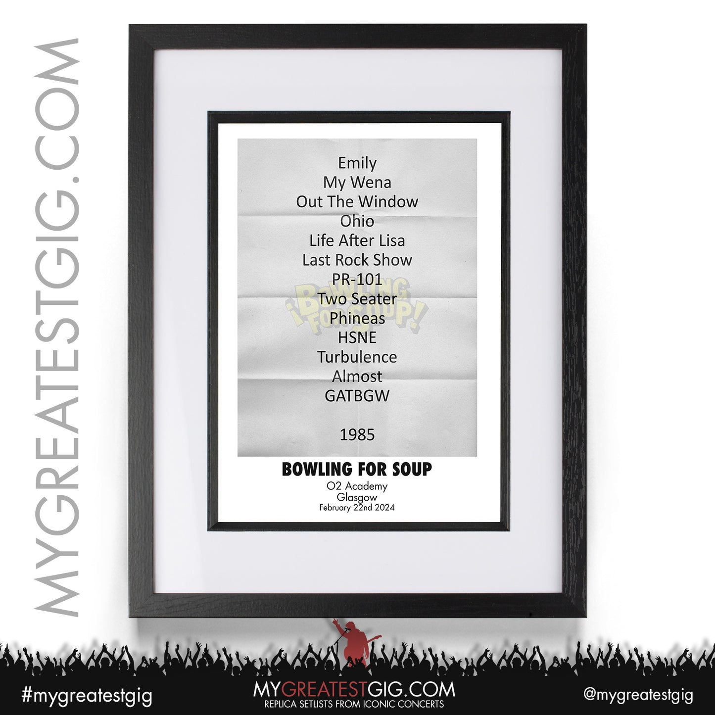 Bowling For Soup - Glasgow - February 22nd 2024 Replica Setlist Poster