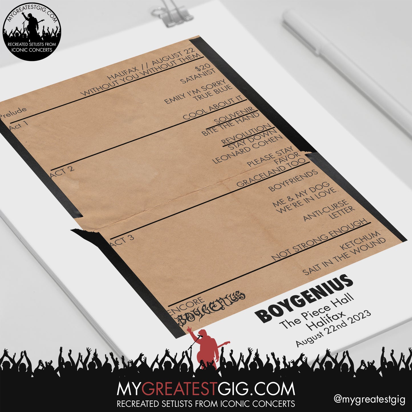 Boygenius - Halifax - August 22nd 2023 Recreated Setlist Poster