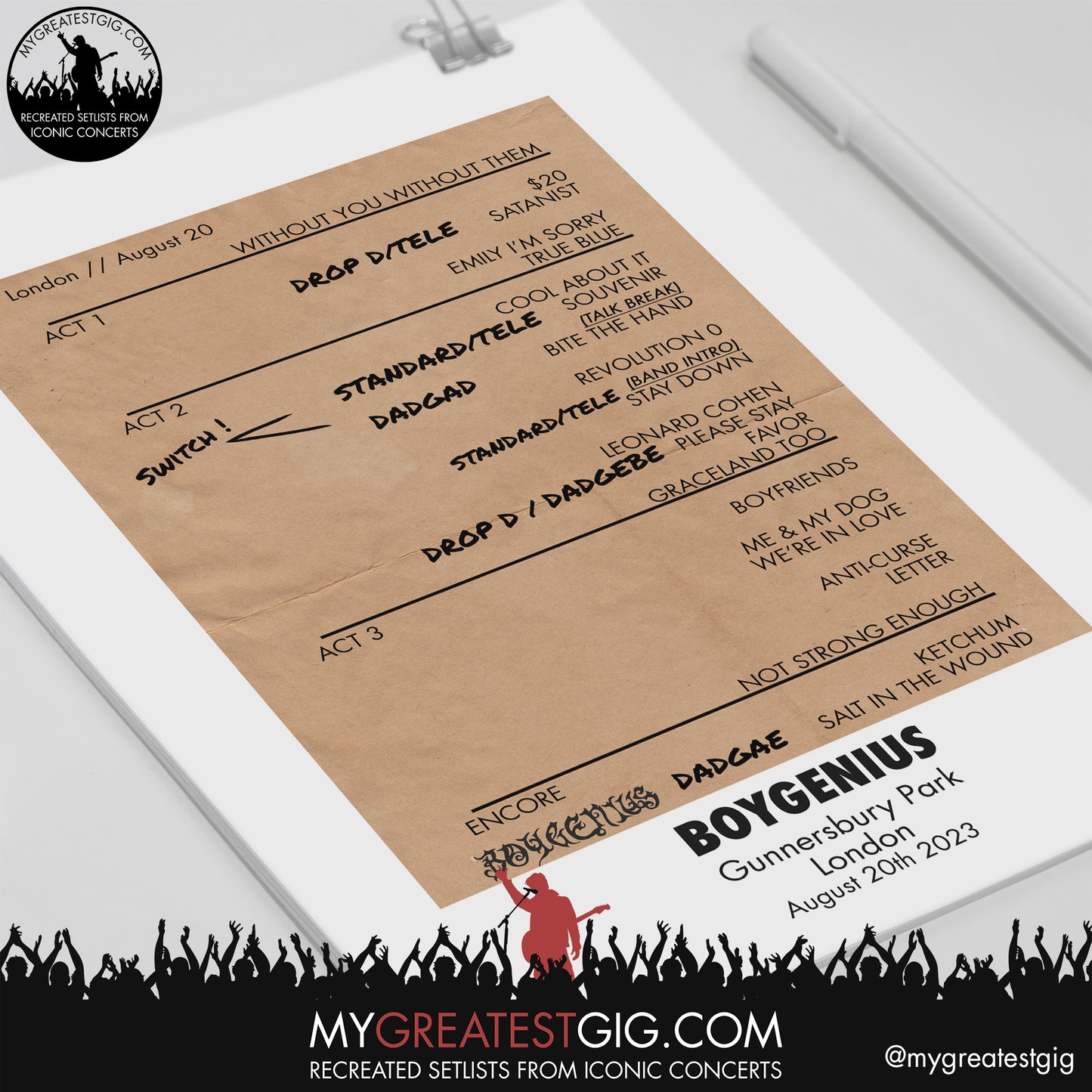 Boygenius - London - August 20th 2023 Recreated Setlist Poster