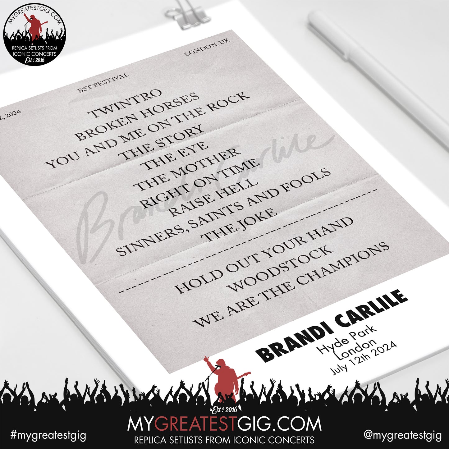 Brandi Carlile - London - July 12th 2024 Replica Setlist Poster